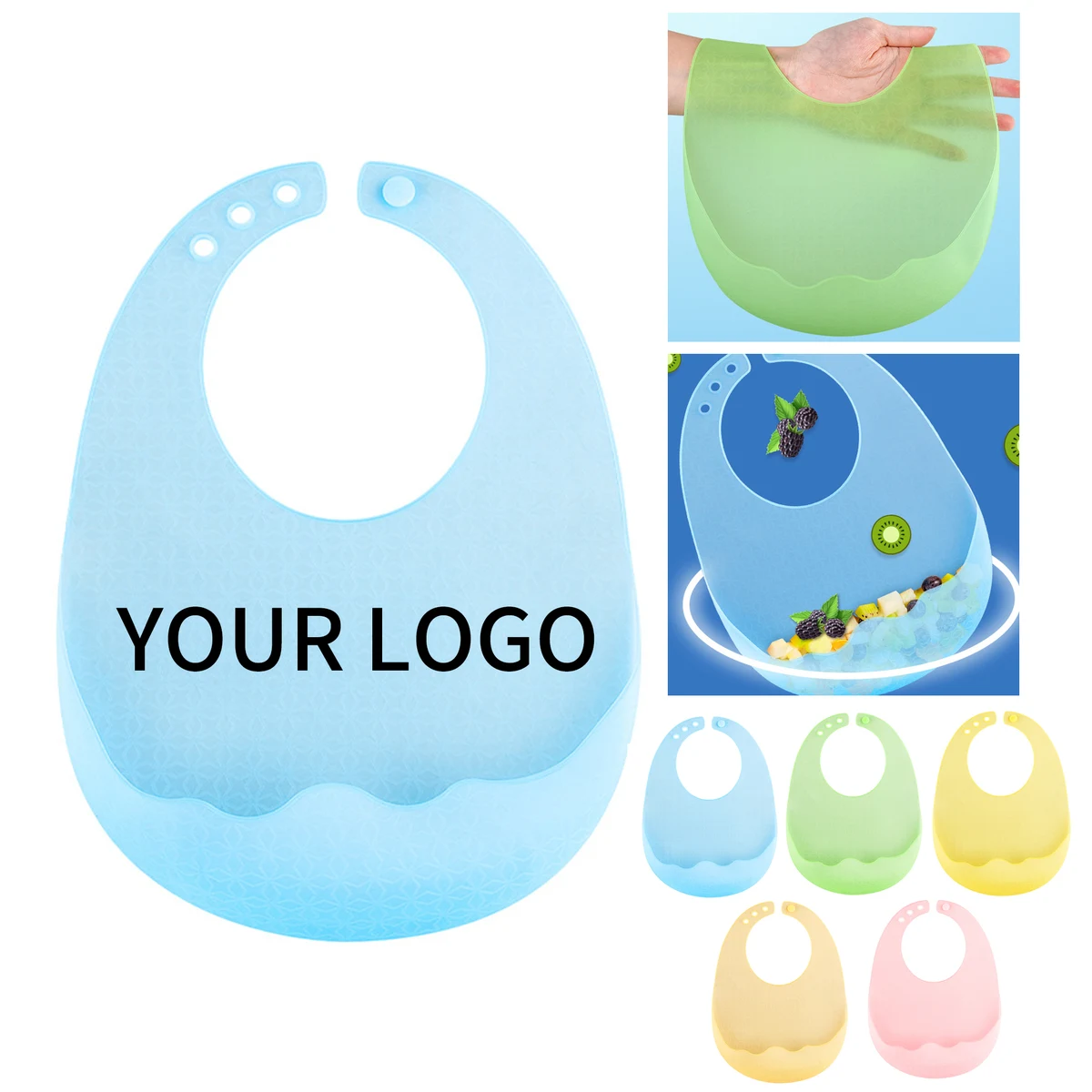 Silicone Adjustable Waterproof Baby Bib With Food Catcher Pocket 1
