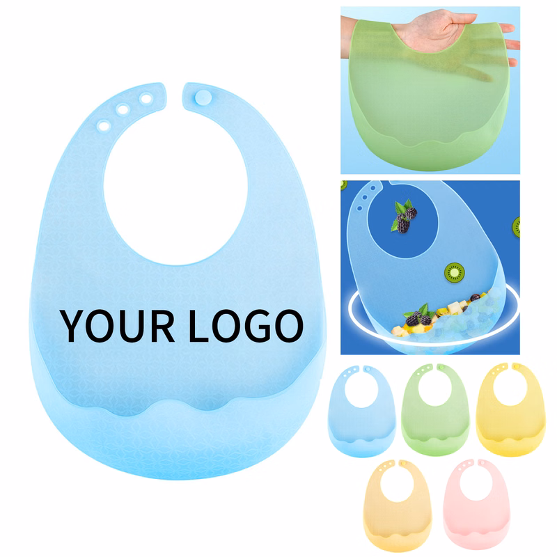 Silicone Adjustable Waterproof Baby Bib With Food Catcher Pocket