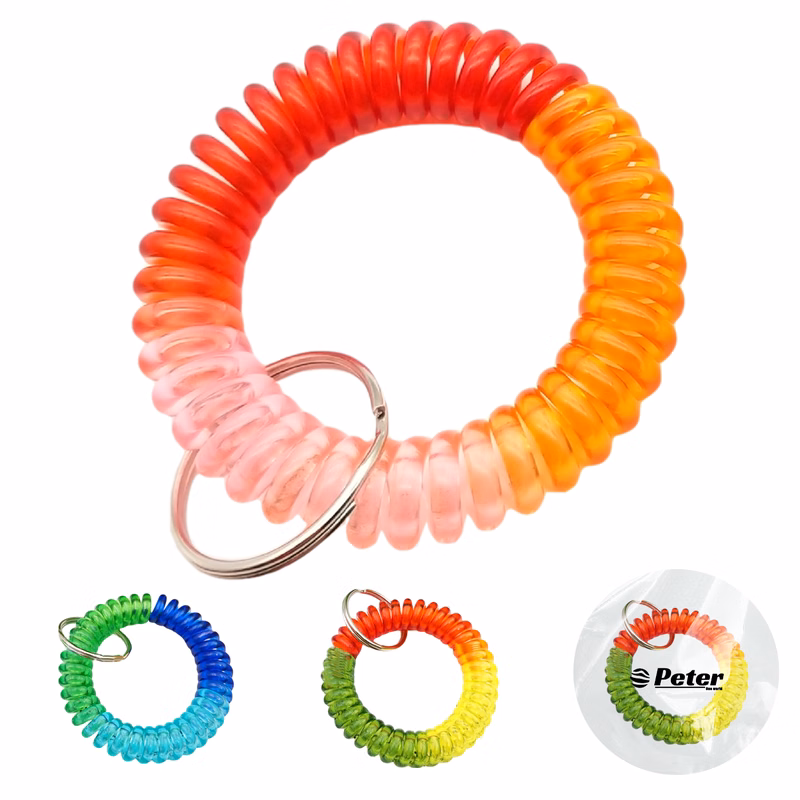 Tri-Color Plastic Spring Wristband W/ Key Ring