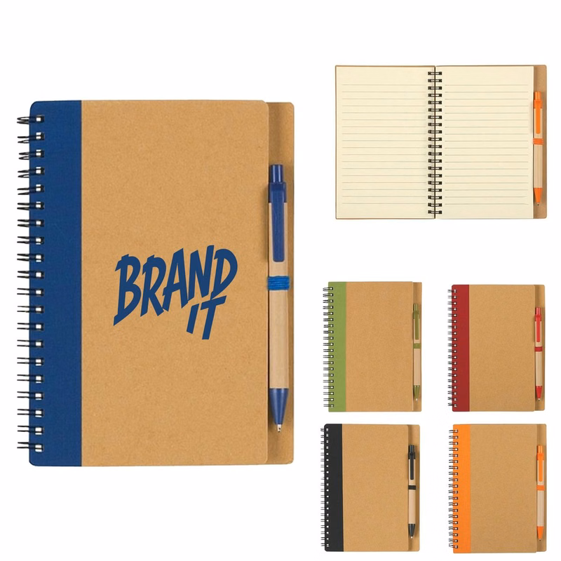 Cowhide Spiral Notebook Set w/Ballpoint Pen