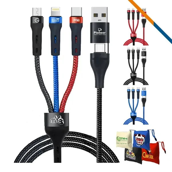 Custom Nylon Braided 5in1 66W Fast Charging Cable — Durable Multi-Device Travel Charger 1