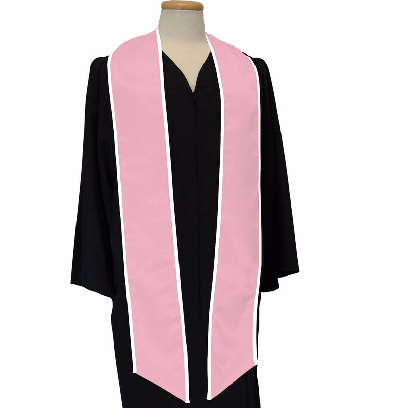 Pink 84" Graduation Stoles With White Binding