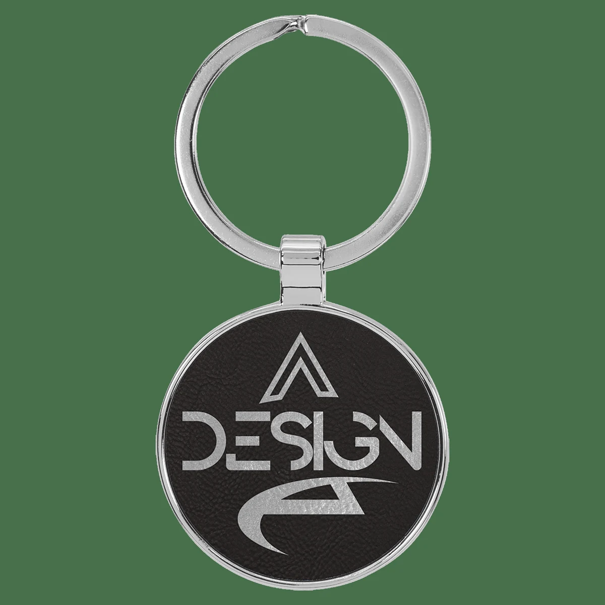 1 1/2" Laserable Leatherette/Metal Round Keychain 1