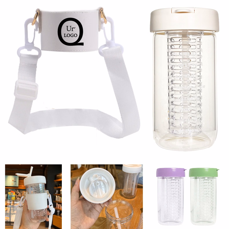 17Oz Fruit Separation Straw Bottle W/Sleeve