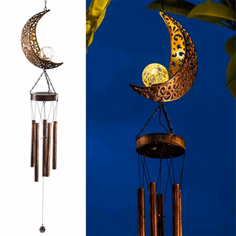 LED Lights Wind Chimes with Solar Moon Chandelier
