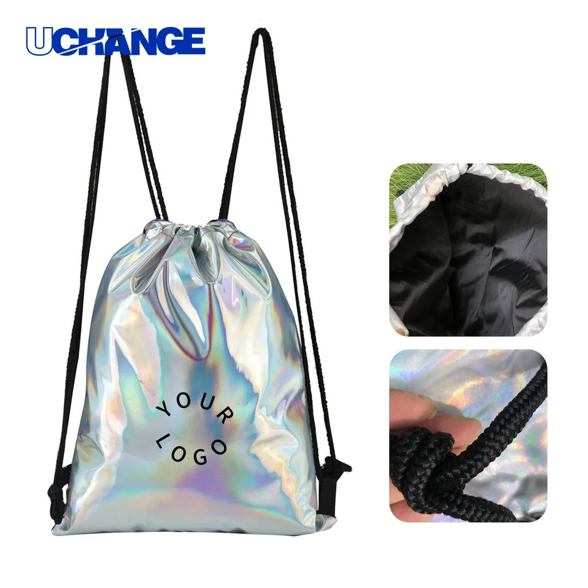 Reflective Laser Drawstring Backpack with Easy Closure 1
