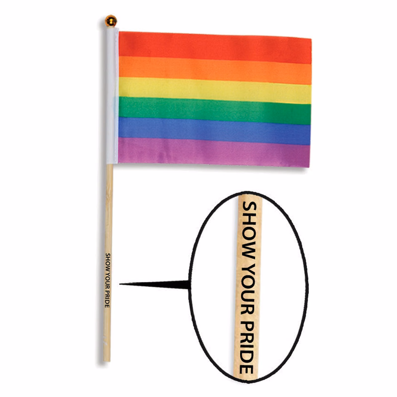 4" x 6" Polyester Rainbow Flag w/ Custom Direct Pad Printed Imprint on the Wooden Dowel