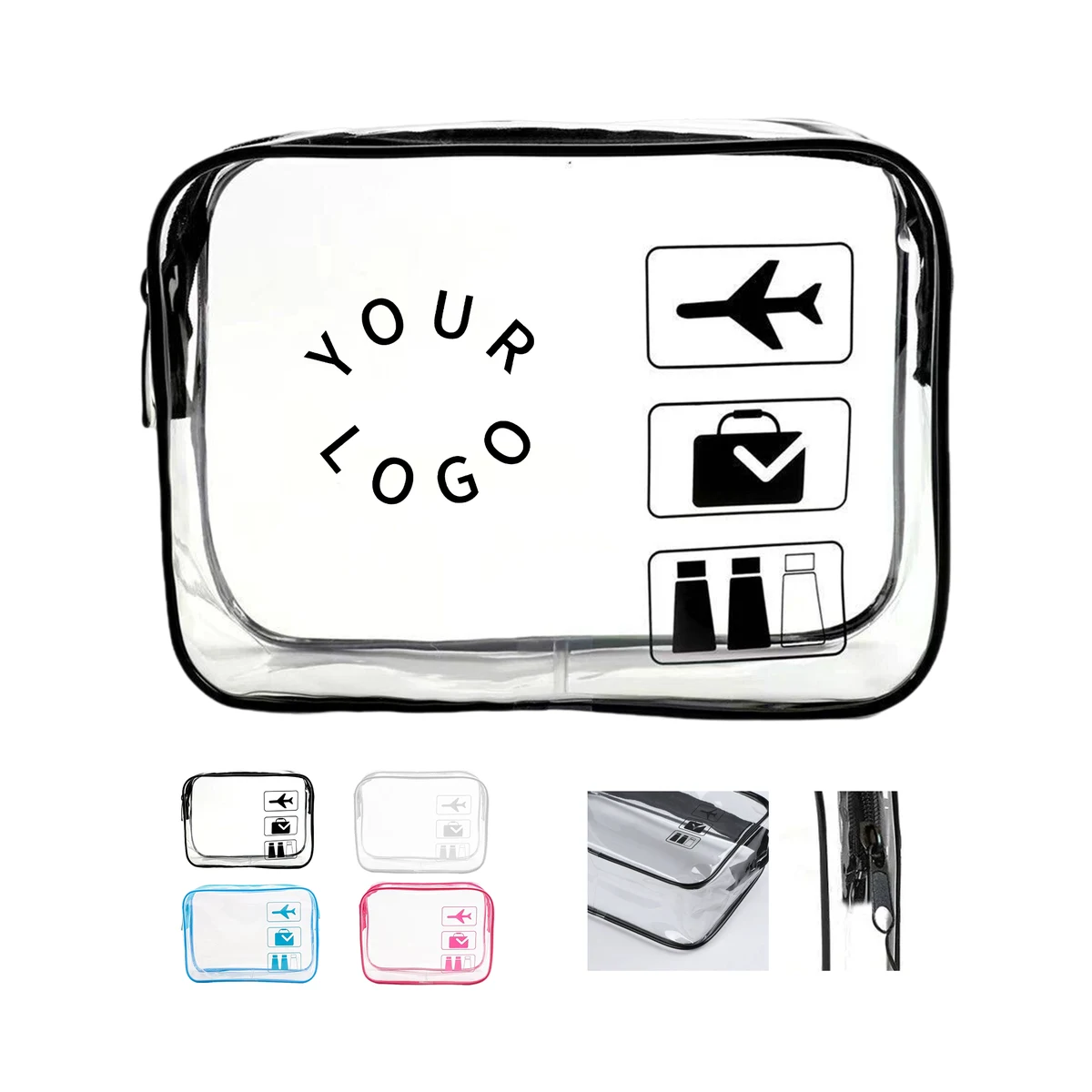 PVC Transparent Cosmetic Bag With Zipper Closure 7.1" Length 1