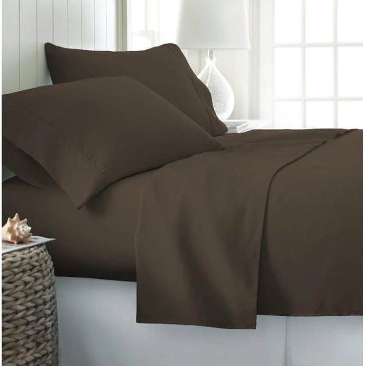 Microfiber Bed Sheet Sets - Chocolate King 4 Piece Double-Brushed 1