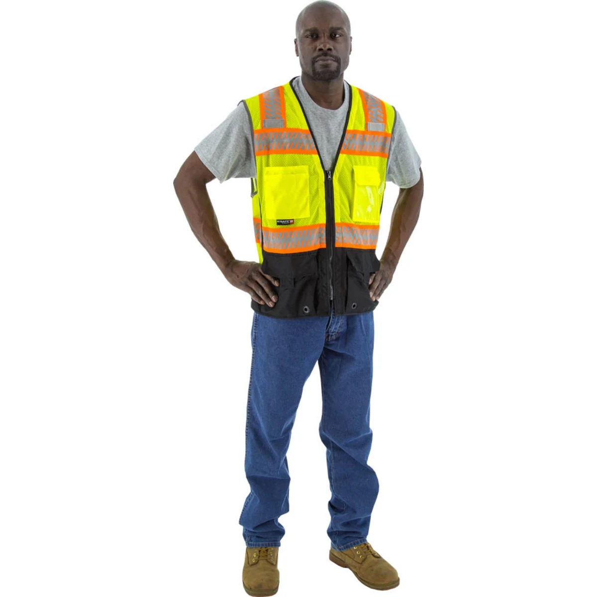 Majestic Hi-Viz Mesh Vest w DOT Chainsaw Striping, ANSI 2 1