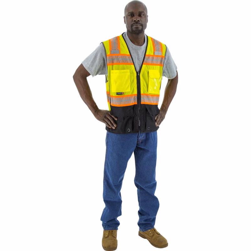Majestic  Hi-Viz Mesh Vest w DOT Chainsaw Striping, ANSI 2