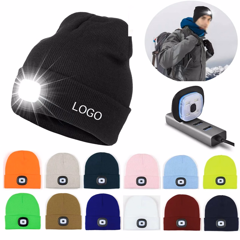 USB Rechargeable Beanie Hat with LED light
