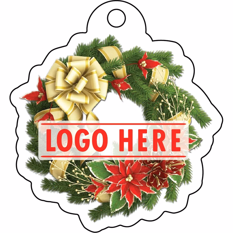 1/4" Recycled Wood Ornaments-Wreath with Poinsettia