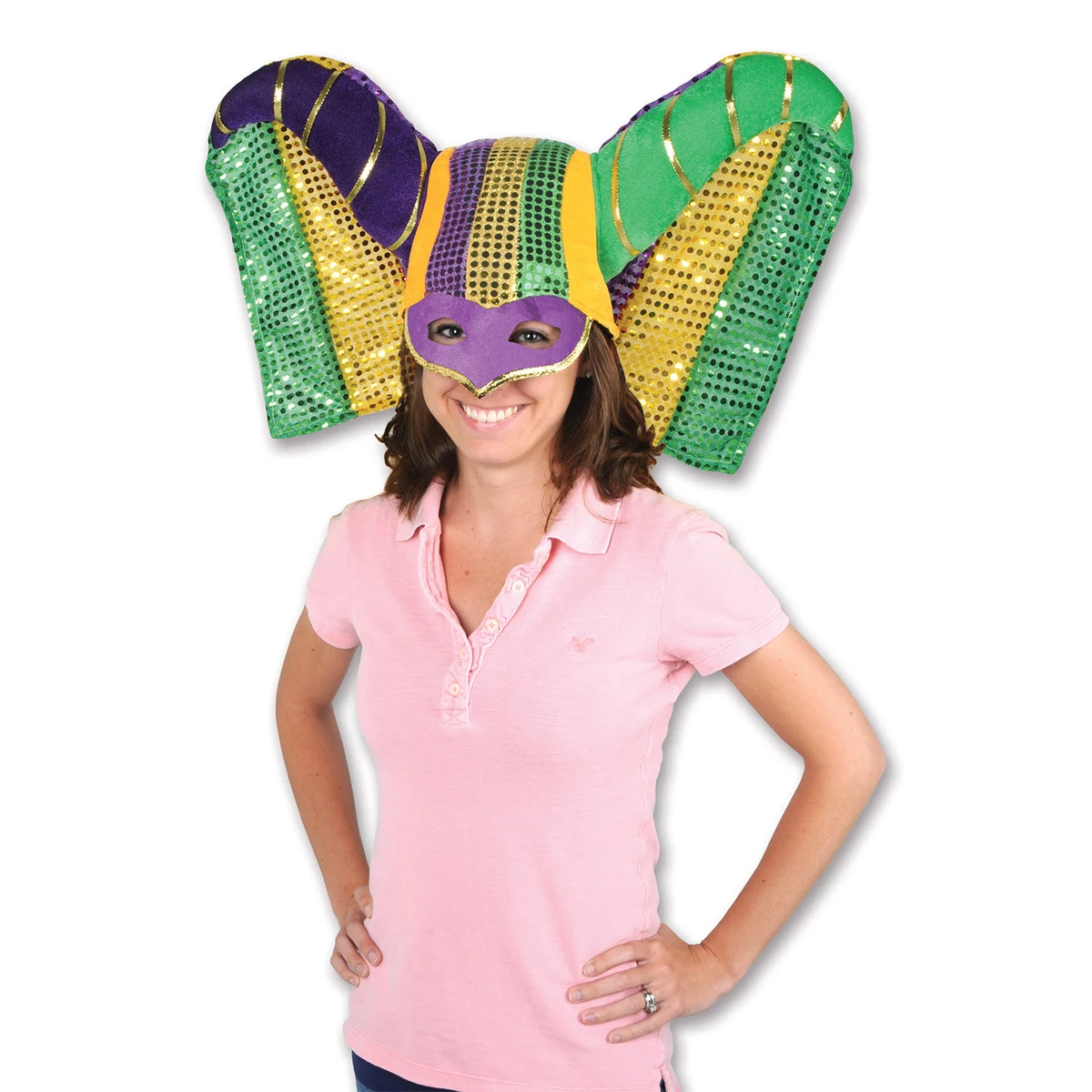 Masked Mardi Gras Hat With Sequined Drape 1