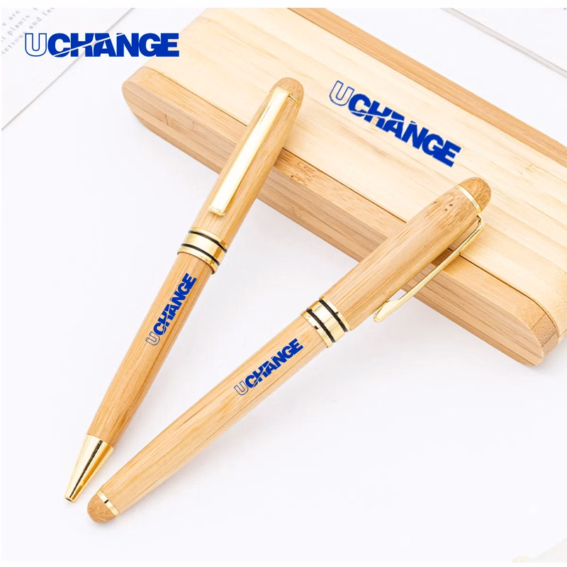 Bamboo Rollerball Pen Gift Set with Hinged Wood Box