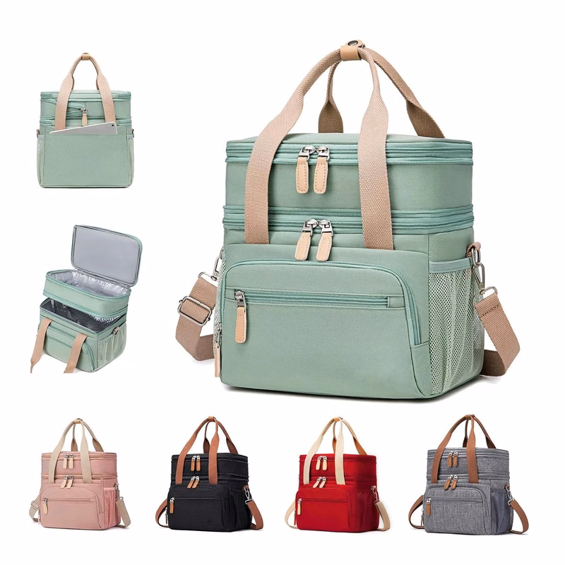 Waterproof Reusable Large Dual Compartment Lunch Bag