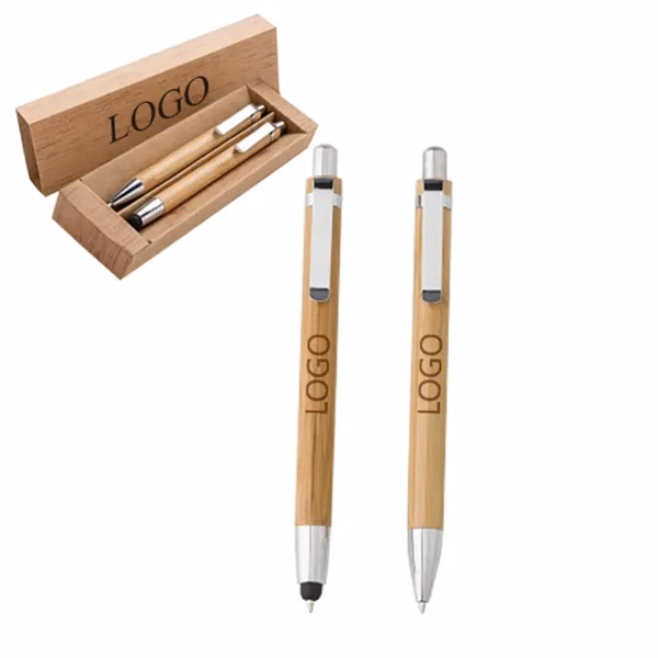 Printed bamboo pen set in cardboard box