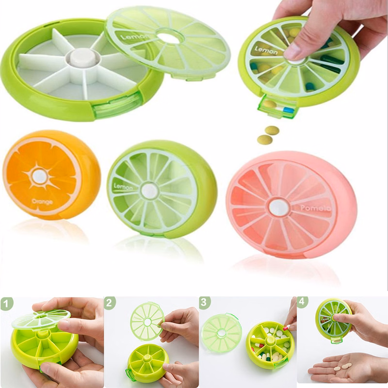 Rotating 7 Compartment Weekly Pill Organizer Fruit Style