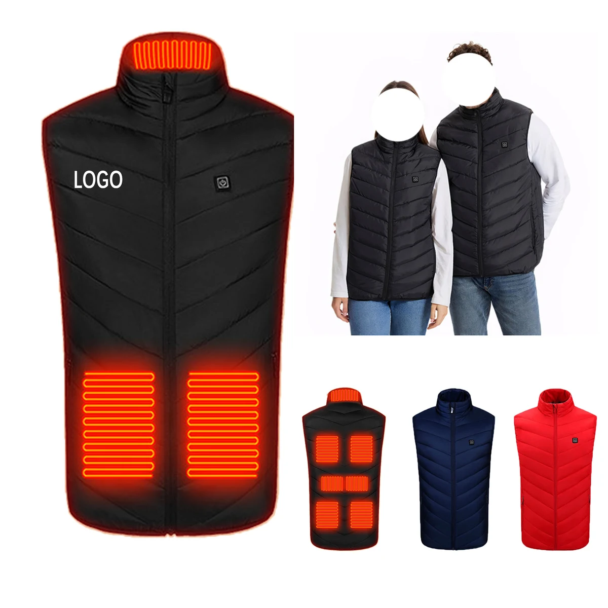 MOQ10 Washable Heated Vest Unisex Electric 9 Heating Areas 1