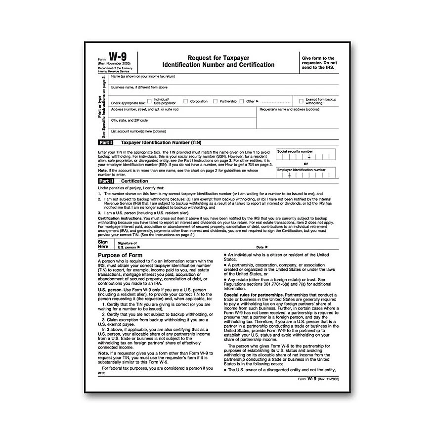 W-9 Request for Taxpayer Identification Number, Laser, Bulk 1