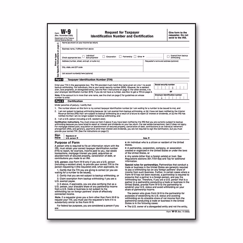 W-9 Request for Taxpayer Identification Number, Laser, Bulk