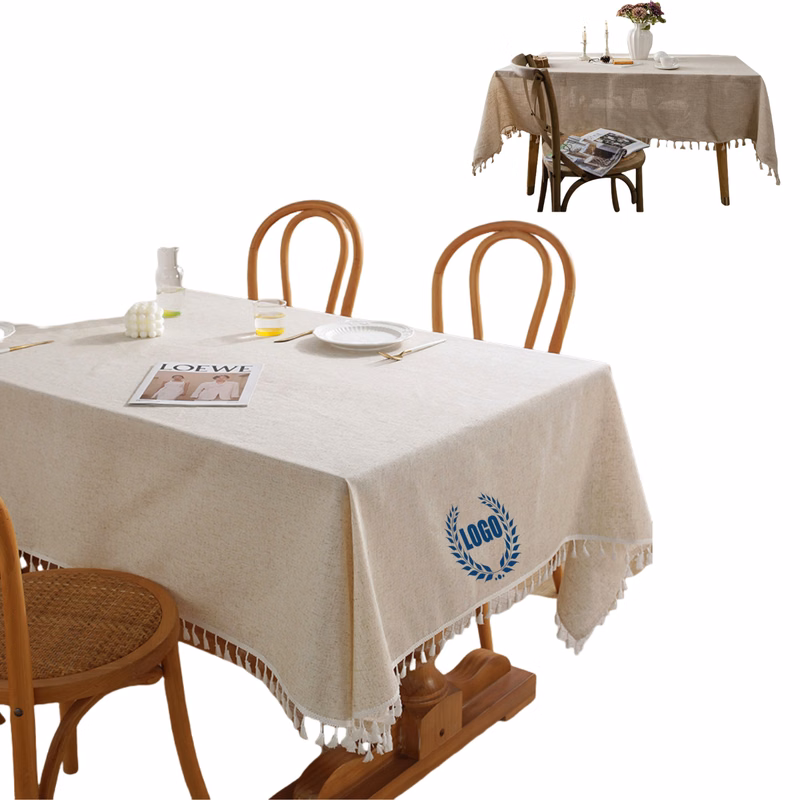 Washable Cotton Linen Tablecloths Fabric Tassel Tablecloth