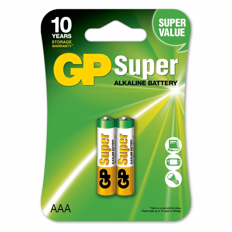 GP Super Alkaline AAA Batteries - 2 Pack