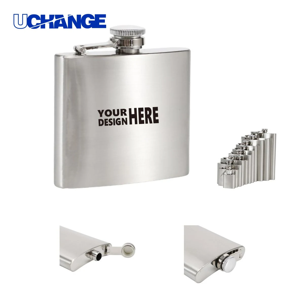 6oz Pocket Stainless Steel Hip Flask, custom water bottle with logo imprint 1