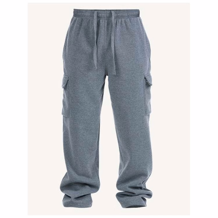 Men's Open Leg Fleece Cargo Sweatpants - Size 3XL-5XL Light Gray