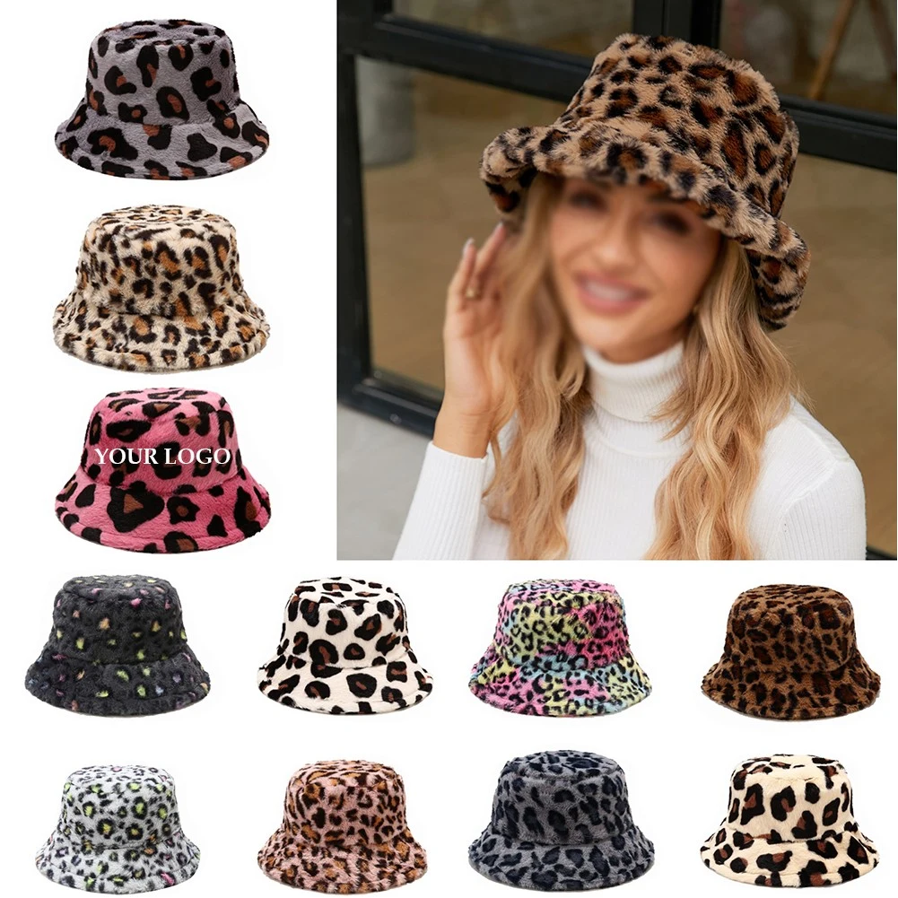 Furry Winter Faux Fur Warm Leopard Print Bucket Hat 1