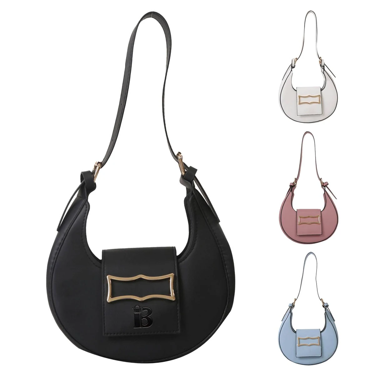 PU Leather Crescent Saddle Tote Bag 1