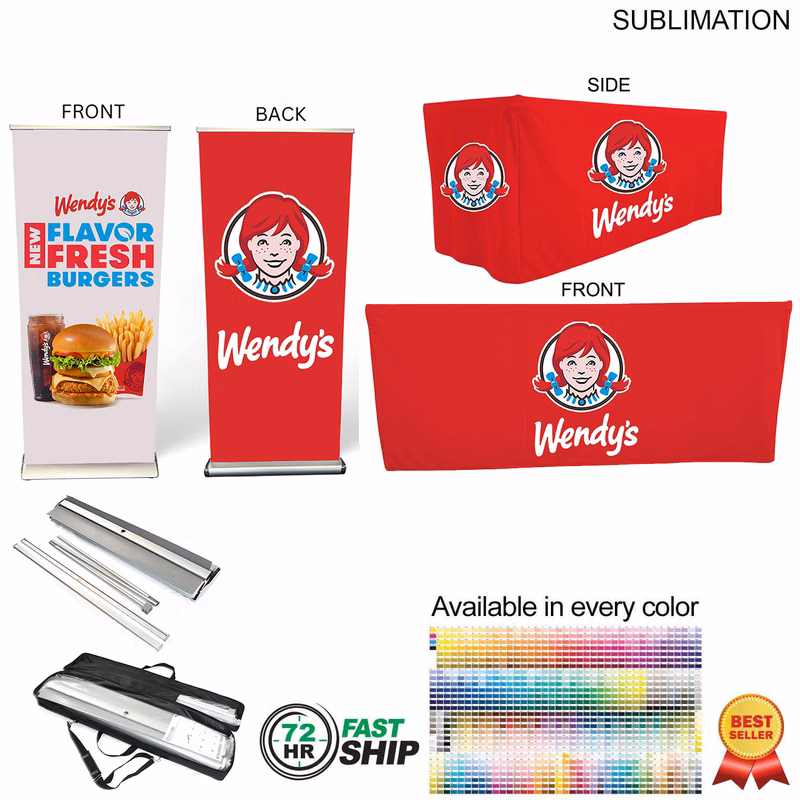 72Hr Fast Ship - Outdoor Event Package 4, Double sided deluxe pull up banner + 6' box fit Cloth