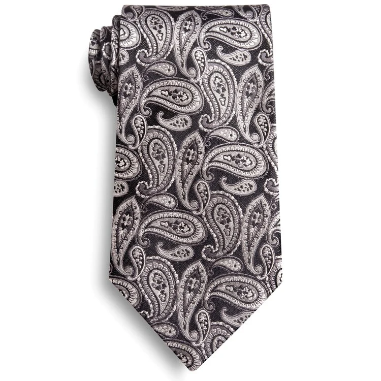 Black and Gray Silk Paisley Tie 1