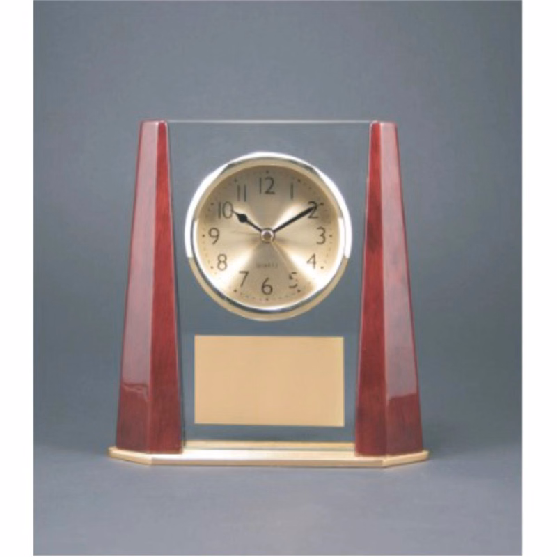 Rosewood/Silver Piano Finish Arch Clock with Base/Trim