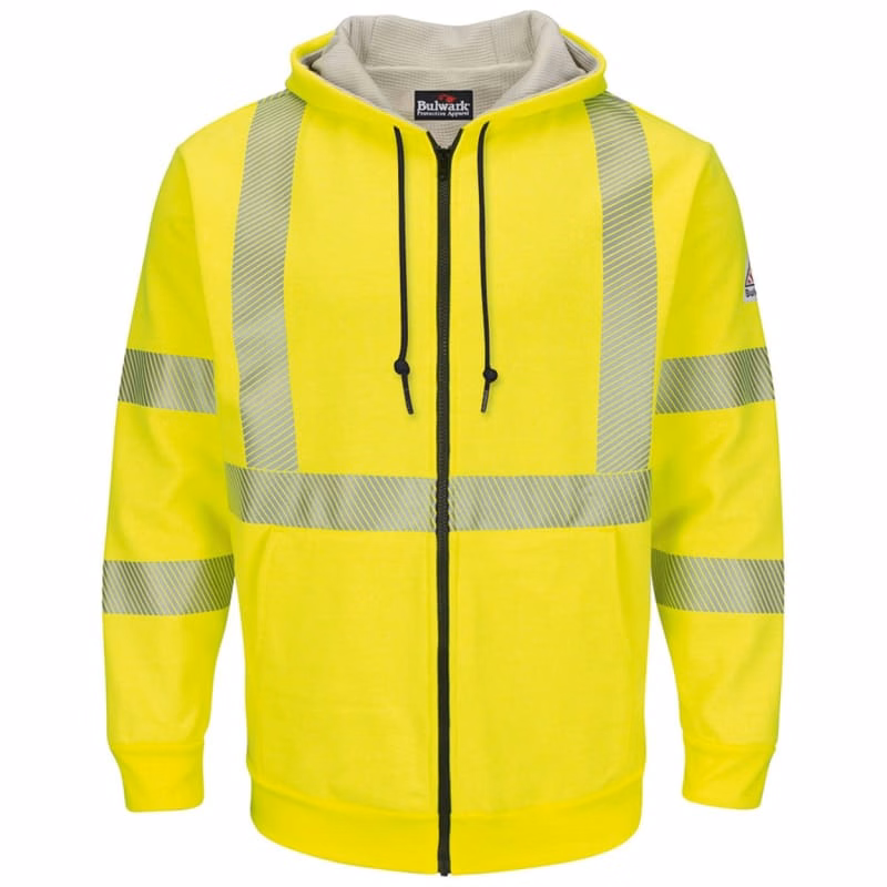 Bulwark Men's Tall Hi-Visibility Zip-Front Hooded Fleece Sweatshirt With Waffle Lining - SMZ4HVT