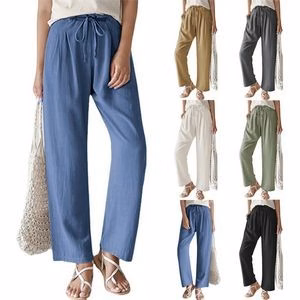 Women Solid Color Elastic Waist Straight Trousers