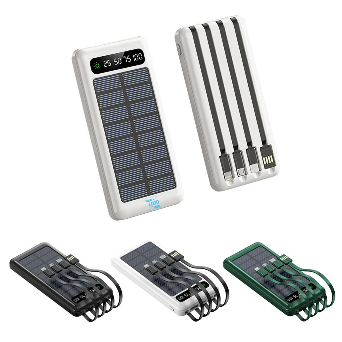 Portable 10000mAh Solar Power Bank w/Cable 1