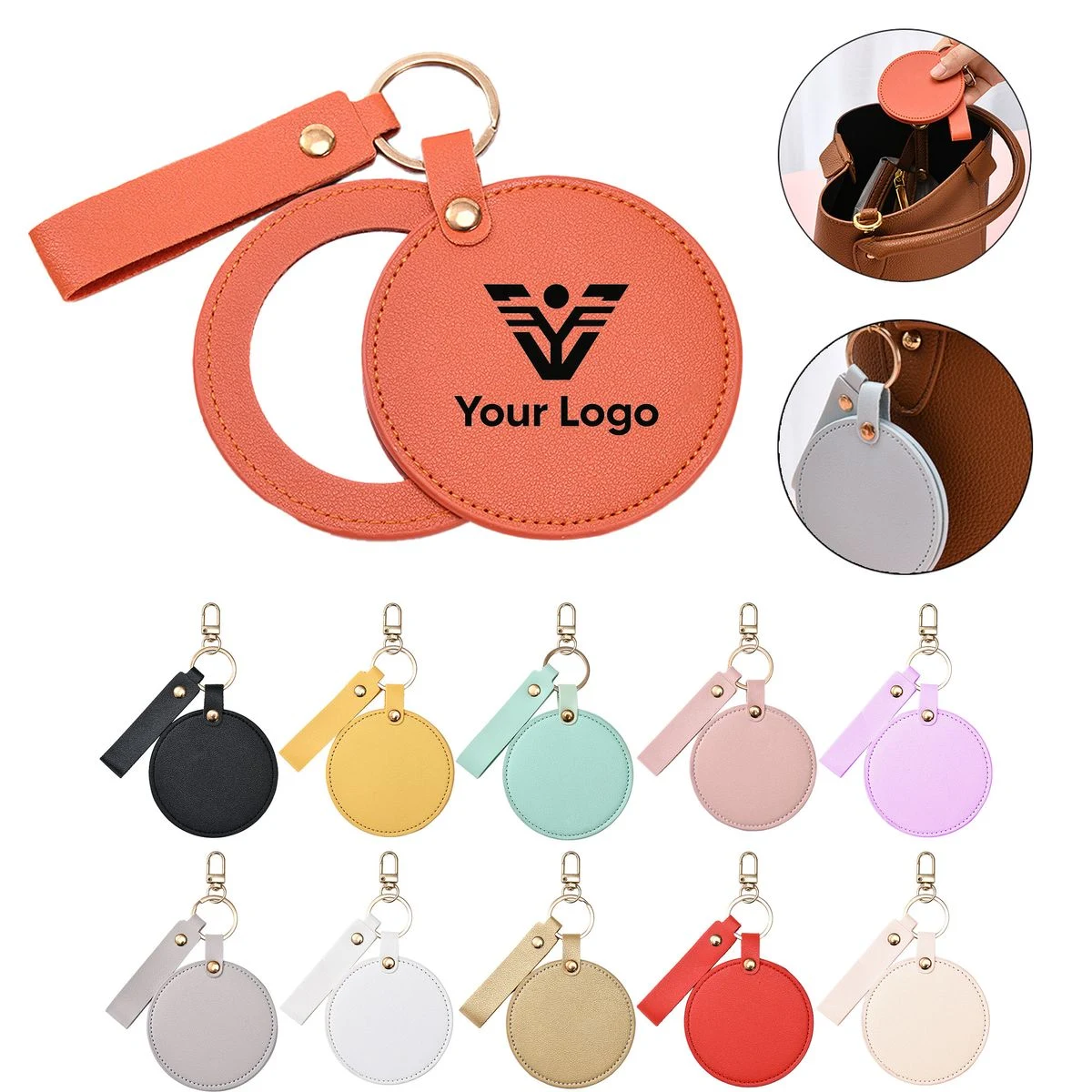 PU Leather Swivel Makeup Mirror Keychain 1