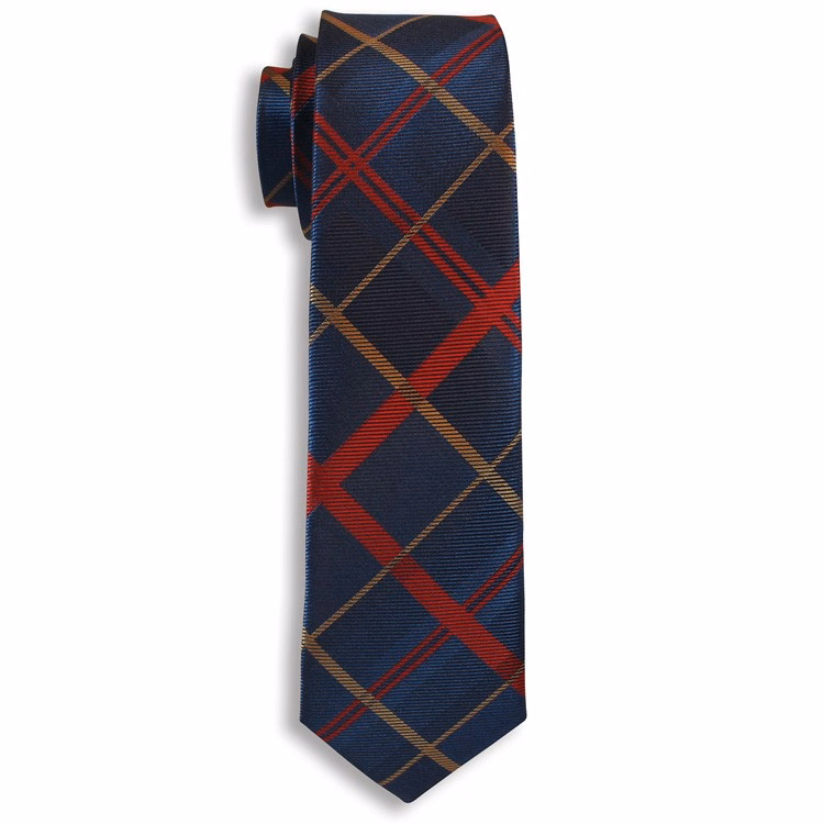 CLOSEOUT - Navy Blue/ Red & Gold City Collection Polyester Ties -Plaid