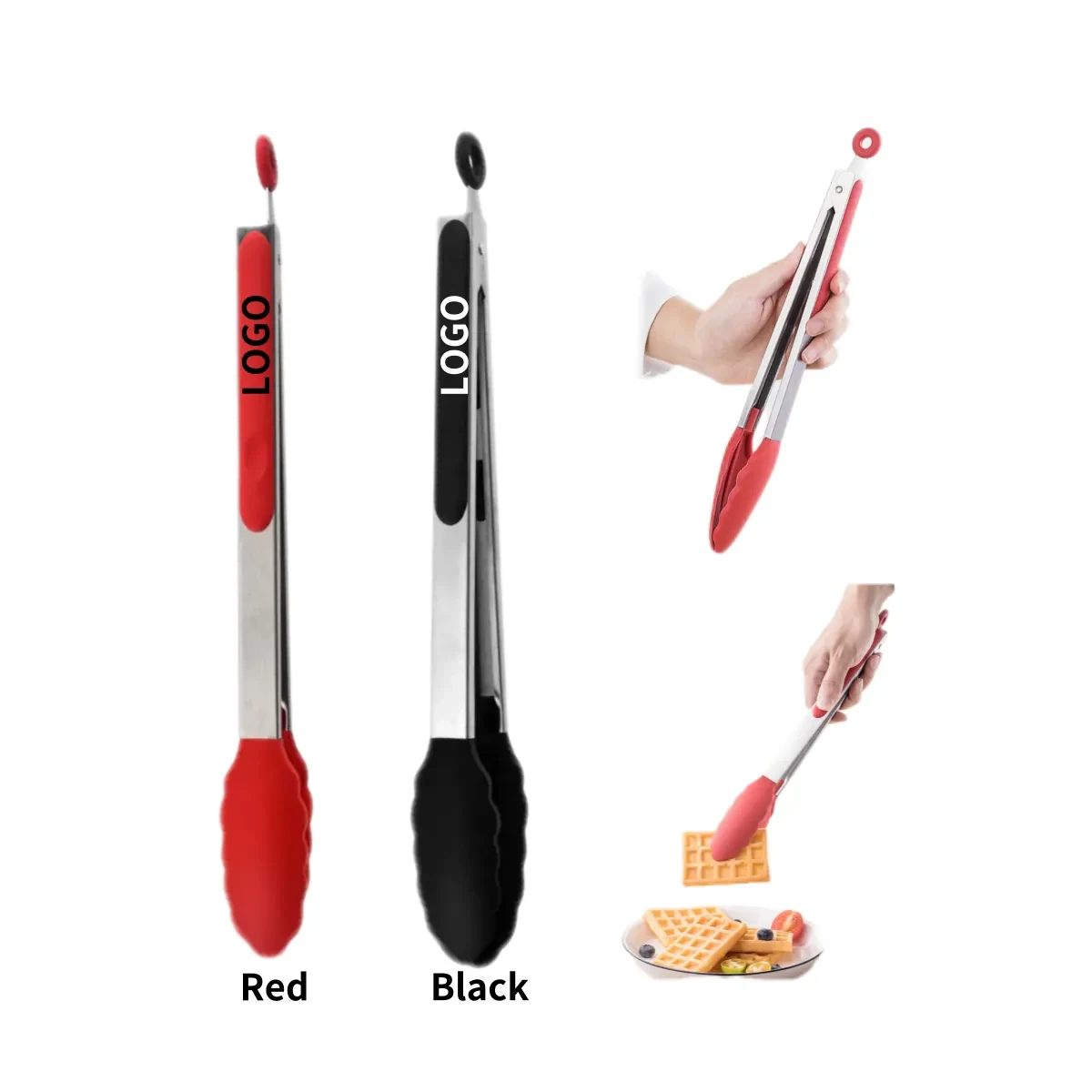 Thickened Silicone Stainless Steel Food Tongs 1