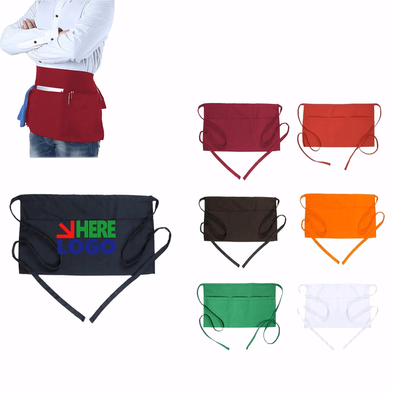 MOQ 20pcs 3 Pockets Waterdrop Server Half Aprons