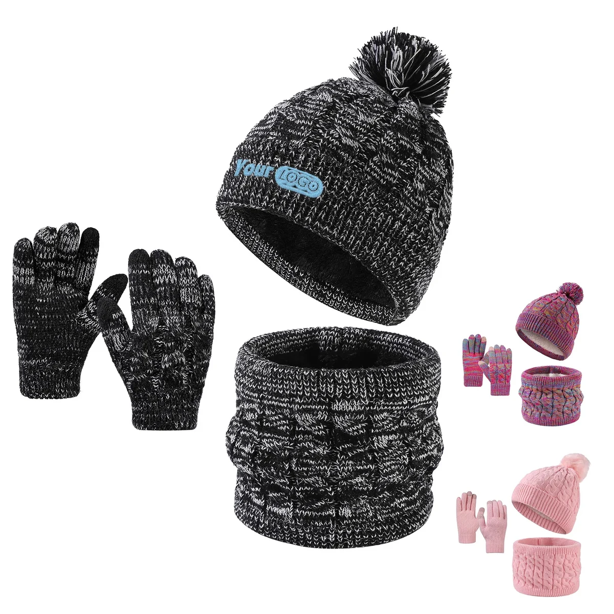 Acrylic Children's Knitted Hat Three Piece Set 1