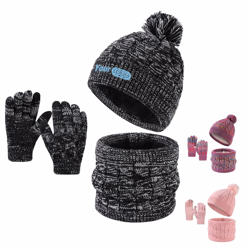 Acrylic Children's Knitted Hat Three Piece Set