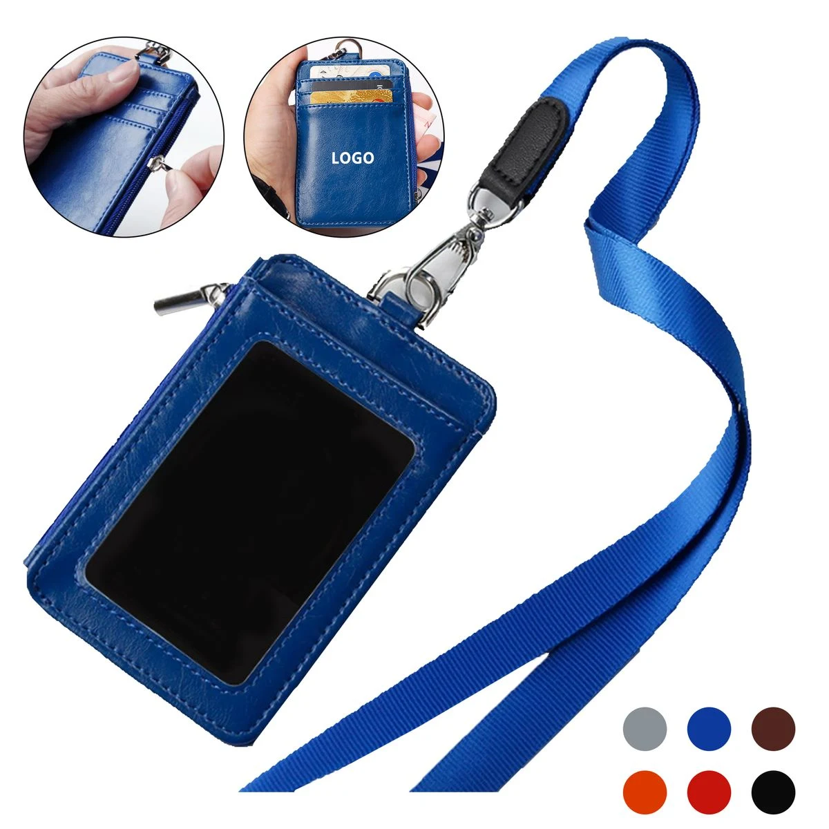 Leather Card Holder with Zippered Pocket 1
