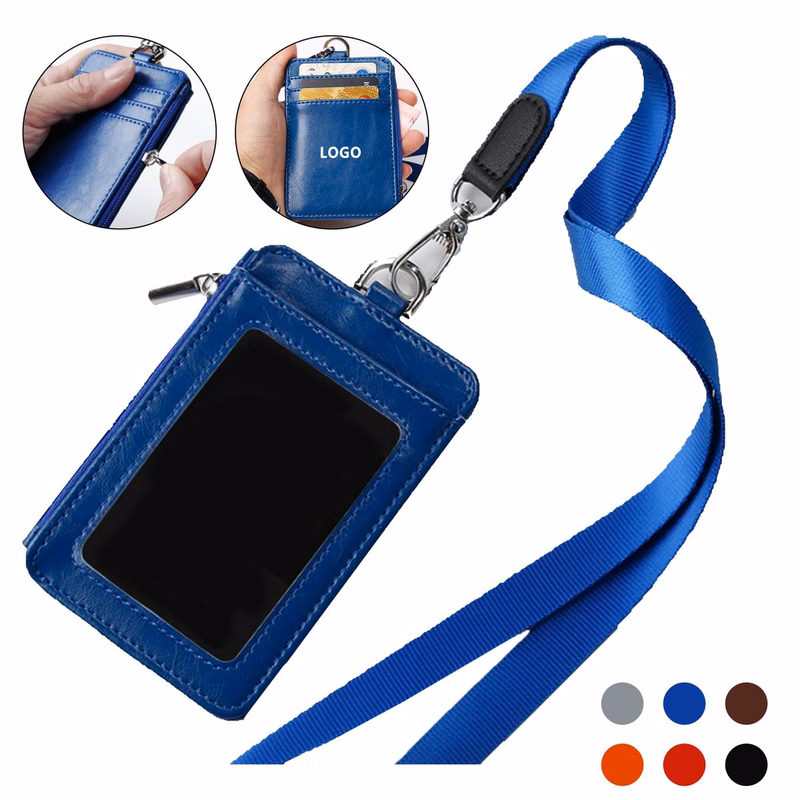 Leather Card Holder with Zippered Pocket