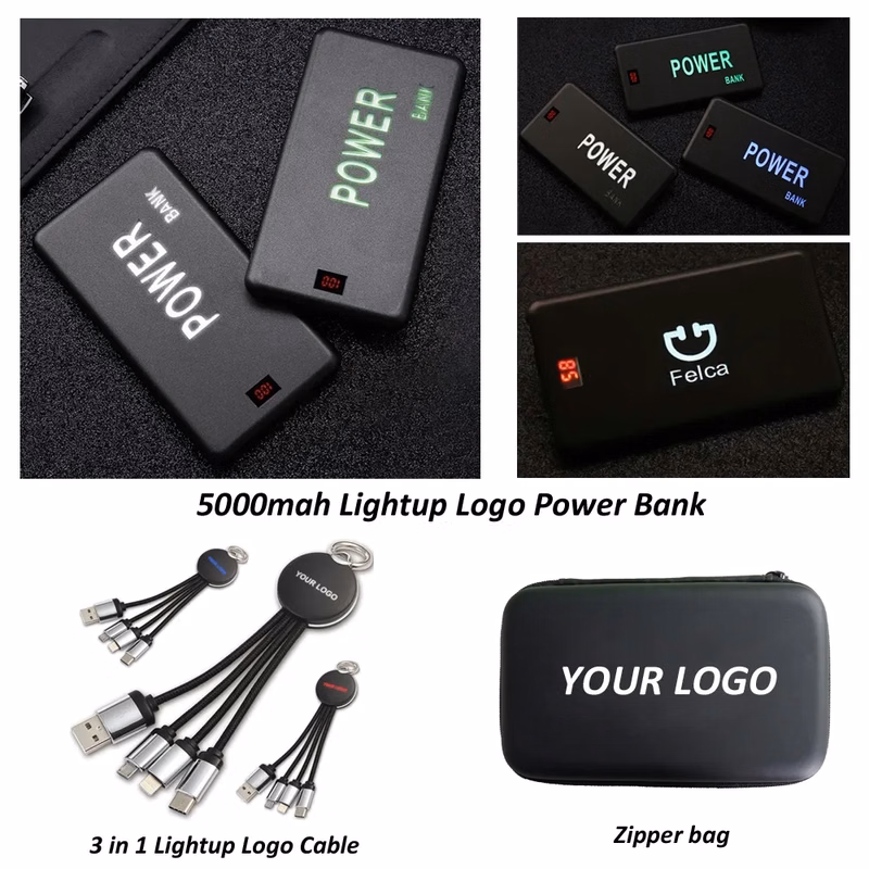 5000mAh  Power Bank Kit with  3 in 1 Cable (Lightup Logo)