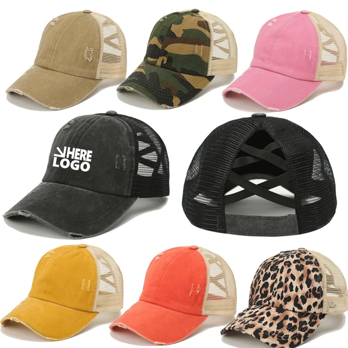 X Ponytail Washed Mesh Baseball Cap MOQ 50PCS 1