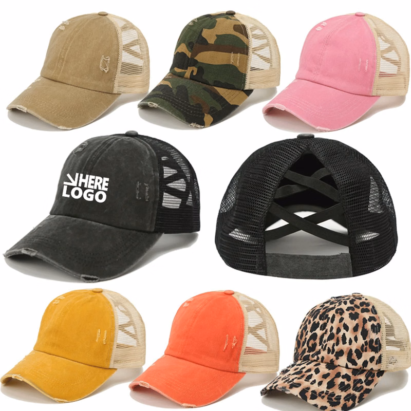 X Ponytail Washed Mesh Baseball Cap MOQ 50PCS