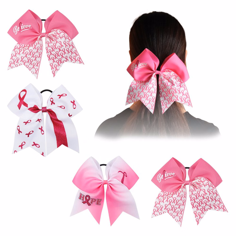 7'' Breast Cancer Awareness Printed Cheer Hair Bow