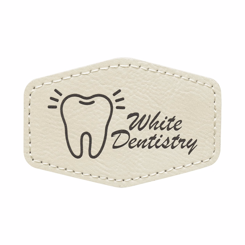 3" x 2" White Leatherette Hexagonal Patch with Adhesive